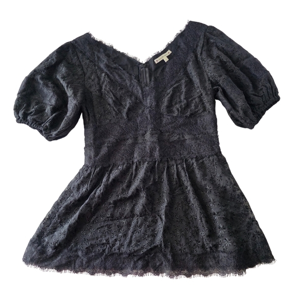 Nanette Lepore 100% Silk Embroidered Lace Black Peplum Sheer Top – Size 2 - Picture 1 of 16